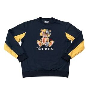 BKYS Ruthless Bear Graphic Sweatshirt Black Yellow XL Bold Streetwear Crewneck